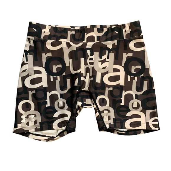 Under Armour Shorts Women S Small Grey Brown HeatGear Allover Print Fitted - Picture 1 of 11